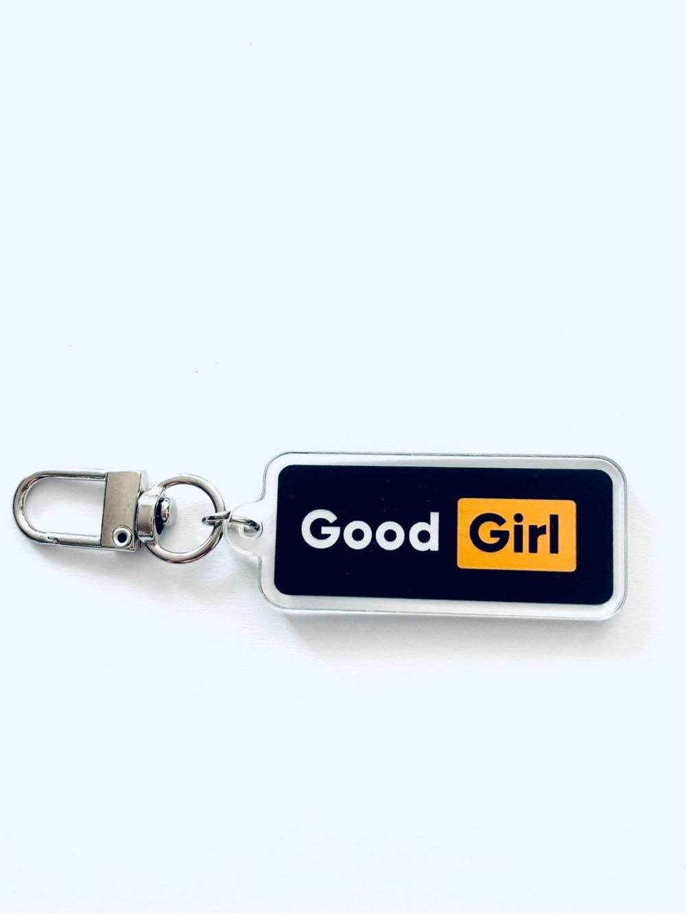 Good Girl Keychain - Black & Yellow Acrylic Tag, NWT